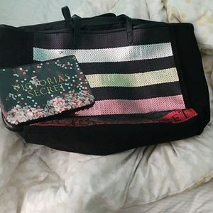 Victoria secret sequin tote and pouch